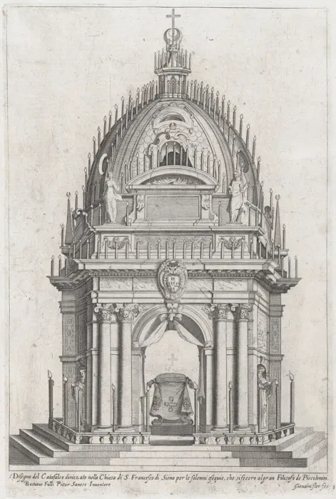 Framed Print : Design of the catafalque for Francesco Piccolomini, 1607. Creator: Giovanni Florimi Framed Print : Design of the catafalque for Francesco Piccolomini, 1607. Creator: Giovanni Florimi