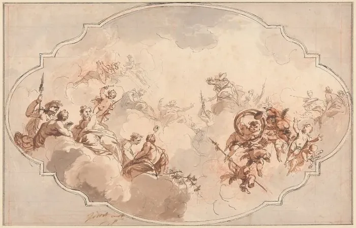 Framed Print : Design for a Ceiling: Apotheosis of Callisto or Diana (recto), and Sketch of Figures (verso), 1731. Creator: Jacob de Wit Framed Print : Design for a Ceiling: Apotheosis of Callisto or Diana (recto), and Sketch of Figures (verso), 1731. Creator: Jacob de Wit