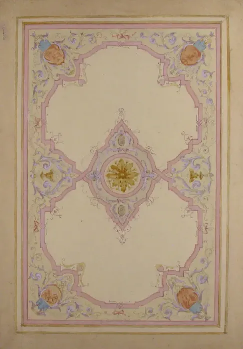 Framed Print : Design for Ceiling Decorated with Lavender Arabesques, 19th century Framed Print : Design for Ceiling Decorated with Lavender Arabesques, 19th century