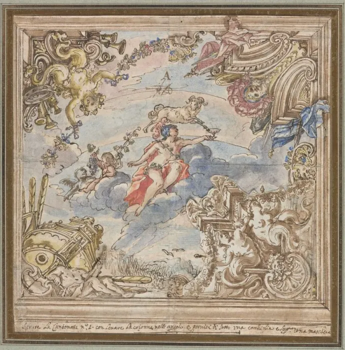 Framed Print : Design for a Ceiling: Mars and Aries, 1700s. Creator: Unknown Framed Print : Design for a Ceiling: Mars and Aries, 1700s. Creator: Unknown