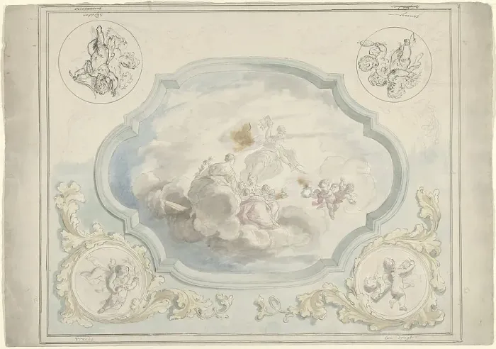 Framed Print : Design for a ceiling painting with Charitas and Pax, 1715-1798. Creator: Dionys van Nijmegen Framed Print : Design for a ceiling painting with Charitas and Pax, 1715-1798. Creator: Dionys van Nijmegen