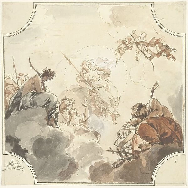 Design for a ceiling painting with Diana and Endymion, 1726. Creator: Jacob de Wit