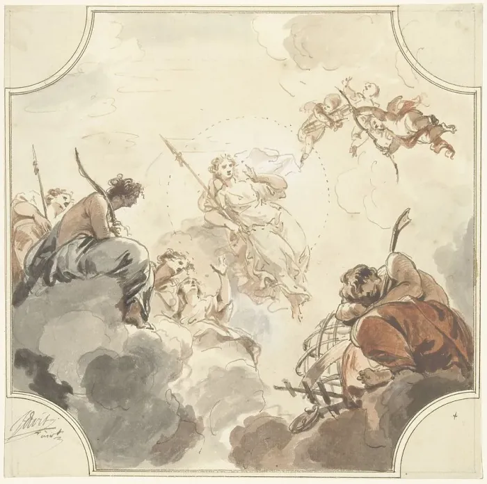 Framed Print : Design for a ceiling painting with Diana and Endymion, 1726. Creator: Jacob de Wit Framed Print : Design for a ceiling painting with Diana and Endymion, 1726. Creator: Jacob de Wit