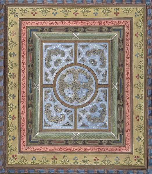 Design for Ceiling with Plant and Arabesque Decoration, 19th century