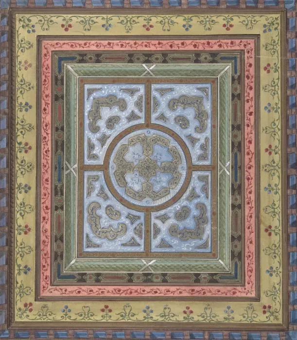 Framed Print : Design for Ceiling with Plant and Arabesque Decoration, 19th century Framed Print : Design for Ceiling with Plant and Arabesque Decoration, 19th century