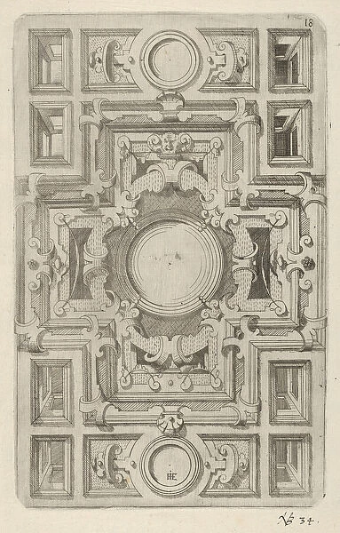 Design for a Ceiling with Strapwork and a Cross-shaped Center, 1609