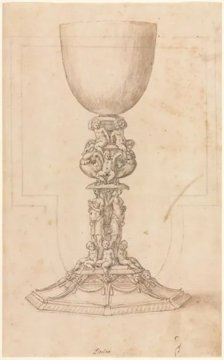 Framed Print : Design for a Chalice (recto) Architectural Plan (verso), mid 1500s. Creator: Luzio Romano (Italian Framed Print : Design for a Chalice (recto) Architectural Plan (verso), mid 1500s. Creator: Luzio Romano (Italian