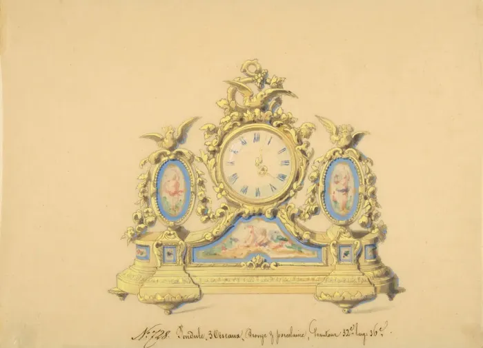 Framed Print : Design for a Clock: Three Birds, 19th century. Creator: Anon