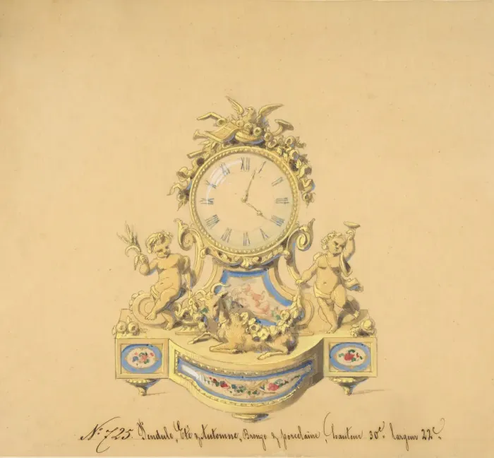 Framed Print : Design for a Clock: Summer and Autumn, 19th century. Creator: Anon Framed Print : Design for a Clock: Summer and Autumn, 19th century. Creator: Anon
