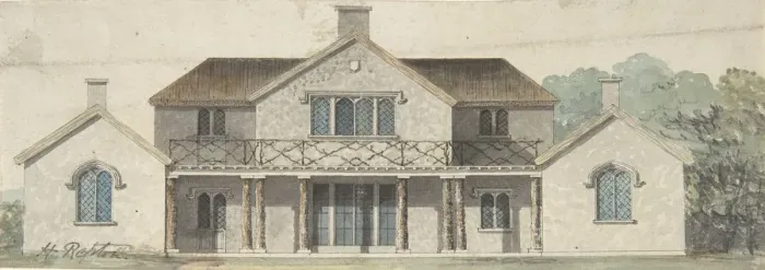 Framed Print : Design for a Cottage Ornee in the Tudoresque Style, late 18th-early 19th century Framed Print : Design for a Cottage Ornee in the Tudoresque Style, late 18th-early 19th century