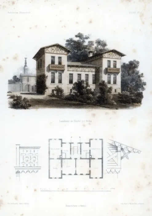 Framed Print : Design for a country house in Moabit, near Berlin, Germany, c1850. Artist: Anst von W Loeillot Framed Print : Design for a country house in Moabit, near Berlin, Germany, c1850. Artist: Anst von W Loeillot