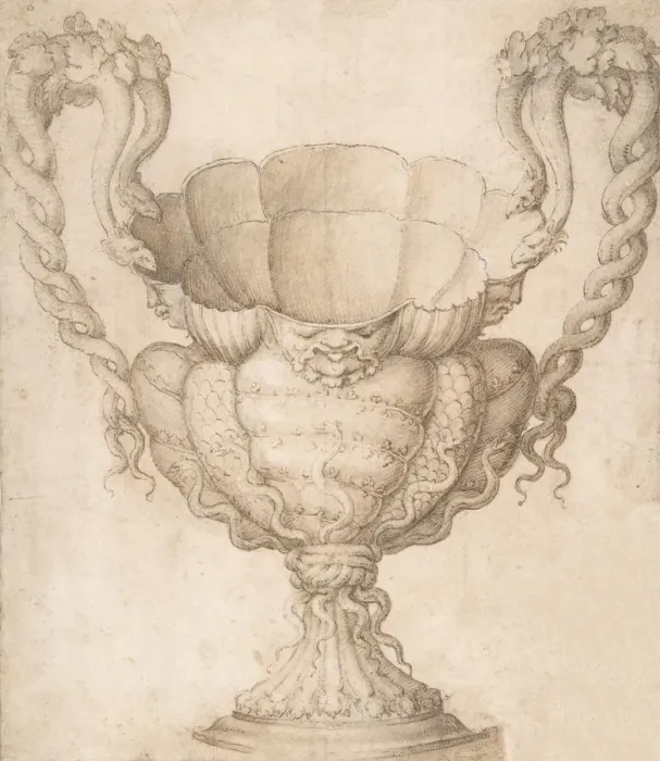Framed Print : Design for a Decorated Drinking Cup with Floriated Heads around Large Mouth... n.d Framed Print : Design for a Decorated Drinking Cup with Floriated Heads around Large Mouth... n.d