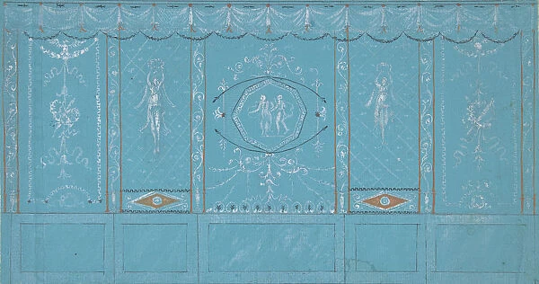 Design for a Decorated Wall with Grottesque over Blue Background, 1762-1844