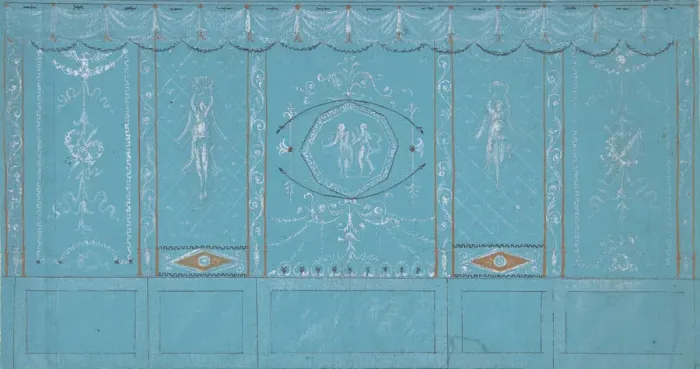 Framed Print : Design for a Decorated Wall with Grottesque over Blue Background, 1762-1844 Framed Print : Design for a Decorated Wall with Grottesque over Blue Background, 1762-1844