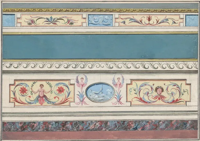 Framed Print : Design for the Decoration of a Cornice and Dado with Neoclassical Motifs, ca. 1760-1782