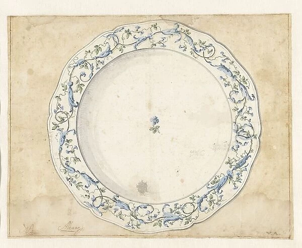 Design for the decoration of a porcelain plate from the Alcora factory, c.1790. Creator: Vicente Alvaro