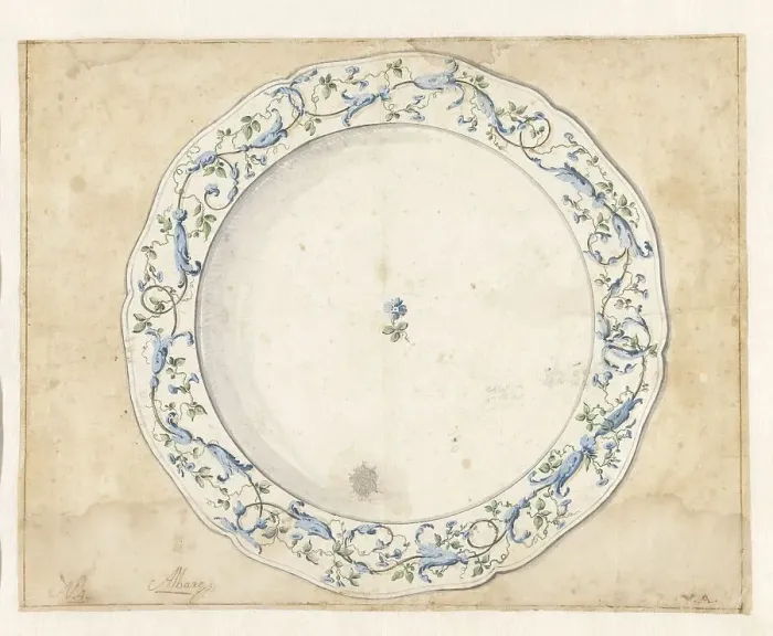 Framed Print : Design for the decoration of a porcelain plate from the Alcora factory, c.1790. Creator: Vicente Alvaro