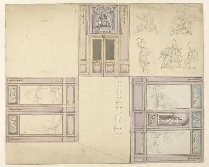Framed Print : Design for the decoration of three walls of a room, c.1752-c.1819. Creator: Juriaan Andriessen