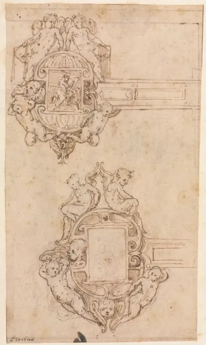 Framed Print : Design for Decorative Hinges (recto), mid 1500s. Creator: Luzio Romano (Italian, active 1528-75) Framed Print : Design for Decorative Hinges (recto), mid 1500s. Creator: Luzio Romano (Italian, active 1528-75)