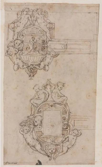 Framed Print : Design for Decorative Hinges (recto) Border Lines (verso), mid 1500s. Creator: Luzio Romano Framed Print : Design for Decorative Hinges (recto) Border Lines (verso), mid 1500s. Creator: Luzio Romano