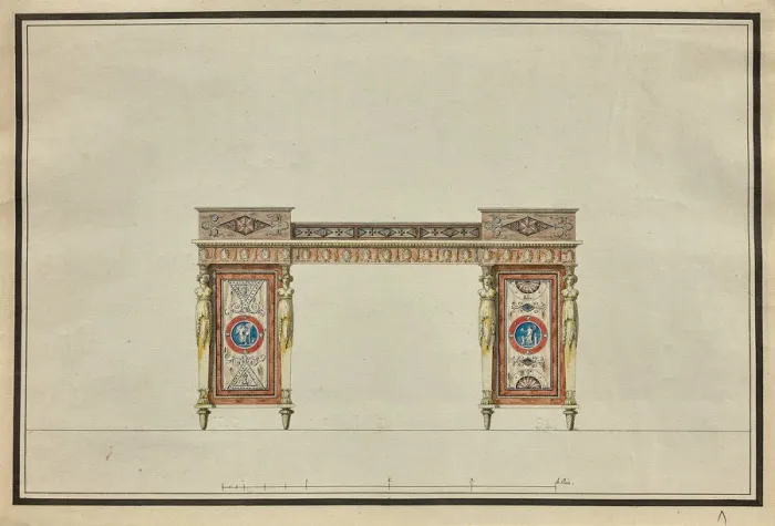 Framed Print : Design of a desk, c. 1800. Creator: Percier, Charles (1764-1838) Framed Print : Design of a desk, c. 1800. Creator: Percier, Charles (1764-1838)