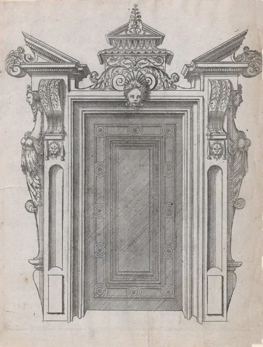 Framed Print : Design for a Door Frame, 1565-70. Creator: Jacques Androuet Du Cerceau Framed Print : Design for a Door Frame, 1565-70. Creator: Jacques Androuet Du Cerceau