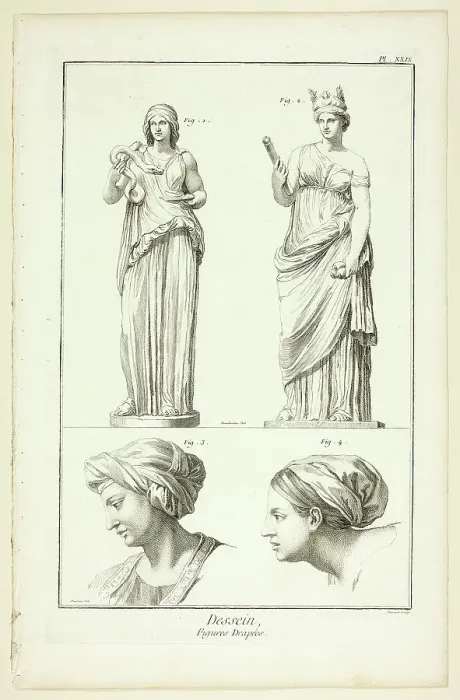 Framed Print : Design: Draped Figures, from Encyclopédie, 1762 / 77. Creator: Benoit-Louis Prevost Framed Print : Design: Draped Figures, from Encyclopédie, 1762 / 77. Creator: Benoit-Louis Prevost