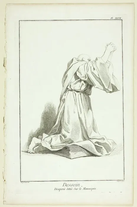 Framed Print : Design: Drapery Arranged On a Model, from Encyclopédie, 1762 / 77. Creator: A. J. Defehrt Framed Print : Design: Drapery Arranged On a Model, from Encyclopédie, 1762 / 77. Creator: A. J. Defehrt