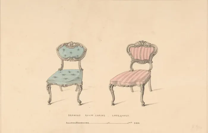Framed Print : Design for Drawing Room Chairs, Louis Quinze Style, 1835-1900 Framed Print : Design for Drawing Room Chairs, Louis Quinze Style, 1835-1900