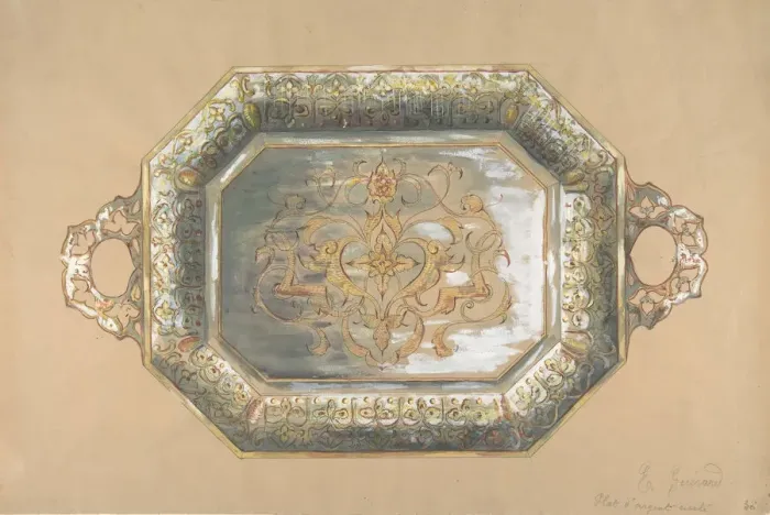 Framed Print : Design for an Embossed Silver Platter, 19th century. Creator: Anon Framed Print : Design for an Embossed Silver Platter, 19th century. Creator: Anon