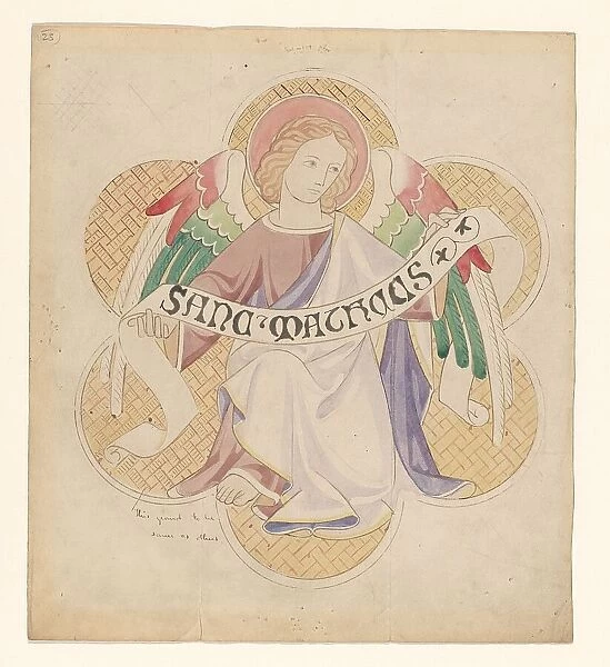 Design for embroidery: angel, symbol of St Matthew the Evangelist, c.1850-c.1875. Creator: Hardman & Co.. Design for embroidery: angel, symbol of St Matthew the Evangelist, c.1850-c.1875. Creator: Hardman & Co