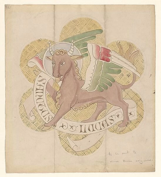 Design for embroidery: bull, symbol of St Luke the Evangelist, c.1850-c.1875. Creator: Hardman & Co.. Design for embroidery: bull, symbol of St Luke the Evangelist, c.1850-c.1875. Creator: Hardman & Co