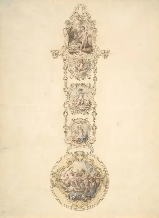 Framed Print : Design for an Enameled Watchcase and Chatelaine with Mythological Figures, ca Framed Print : Design for an Enameled Watchcase and Chatelaine with Mythological Figures, ca