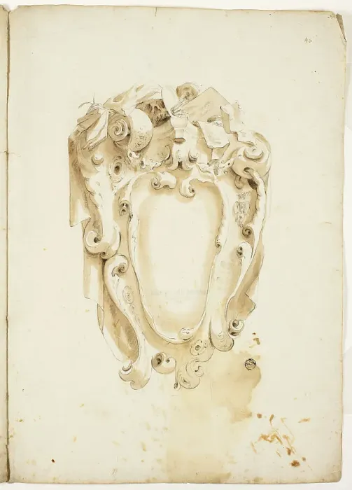 Framed Print : Design for Escutcheon, with Artist's Instruments, n.d. Creator: Unknown Framed Print : Design for Escutcheon, with Artist's Instruments, n.d. Creator: Unknown