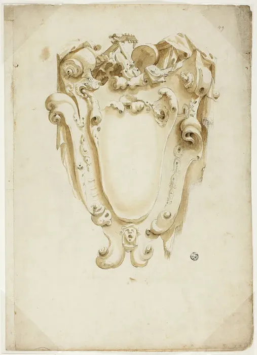 Framed Print : Design for Escutcheon, with Musical Instruments, n.d. Creator: Unknown Framed Print : Design for Escutcheon, with Musical Instruments, n.d. Creator: Unknown