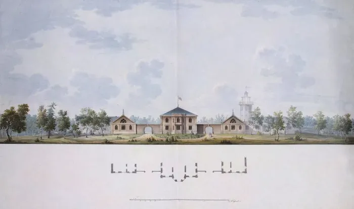 Framed Print : Design for a Farm in the Alexander Park at Tsarskoye Selo, 1818. Artist: Menelaws, Adam (1753-1831) Framed Print : Design for a Farm in the Alexander Park at Tsarskoye Selo, 1818. Artist: Menelaws, Adam (1753-1831)