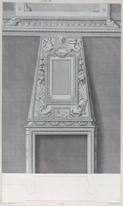 Framed Print : Design of a fireplace, 1756. Creator: Giovanni Battista Brostoloni Framed Print : Design of a fireplace, 1756. Creator: Giovanni Battista Brostoloni