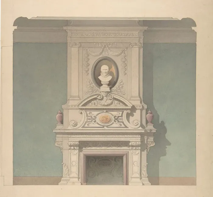 Framed Print : Design for Fireplace in French Renaissance Revival Style, 1856. Creator: Anon Framed Print : Design for Fireplace in French Renaissance Revival Style, 1856. Creator: Anon