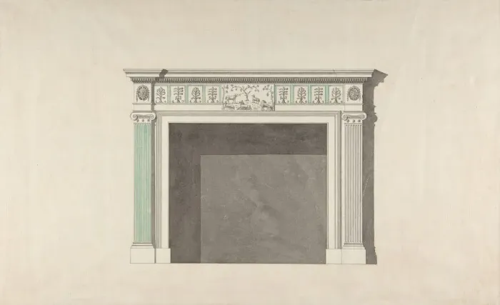 Framed Print : Design for a fireplace, mid-18th-late 18th century. Creator: Attributed to Robert Adam Framed Print : Design for a fireplace, mid-18th-late 18th century. Creator: Attributed to Robert Adam