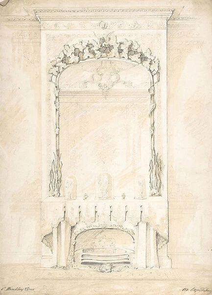 Design for a Fireplace and Mirror, 1841-84. Creator: Charles Hindley & Sons
