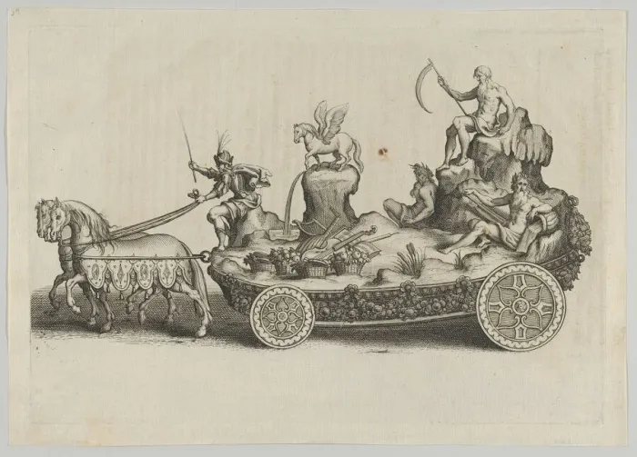 Framed Print : Design for a float, from Eloges et discours sur la triomphante reception du Roy en sa vil... 1629. Creator: Melchior Tavernier Framed Print : Design for a float, from Eloges et discours sur la triomphante reception du Roy en sa vil... 1629. Creator: Melchior Tavernier
