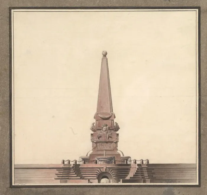 Framed Print : Design for a fountain with an obelisk, ca. 1760-80. Creator: Anon Framed Print : Design for a fountain with an obelisk, ca. 1760-80. Creator: Anon