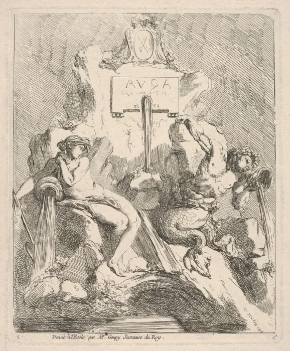 Framed Print : Design for a fountain with a seated nymph at left and triton holding a shell to his mouth Framed Print : Design for a fountain with a seated nymph at left and triton holding a shell to his mouth