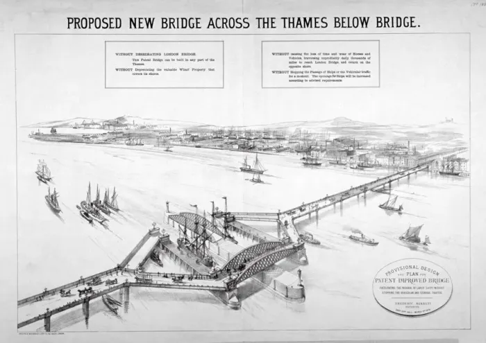 Framed Print : Design by Frederic Barnett for a duplex low-level bridge, London, 1876 Framed Print : Design by Frederic Barnett for a duplex low-level bridge, London, 1876
