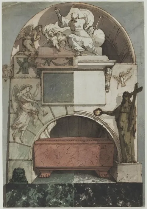 Framed Print : Design for a Fresco of an Artists Tomb in the Certosa of Bologna (recto), c. 1810-1820 Framed Print : Design for a Fresco of an Artists Tomb in the Certosa of Bologna (recto), c. 1810-1820