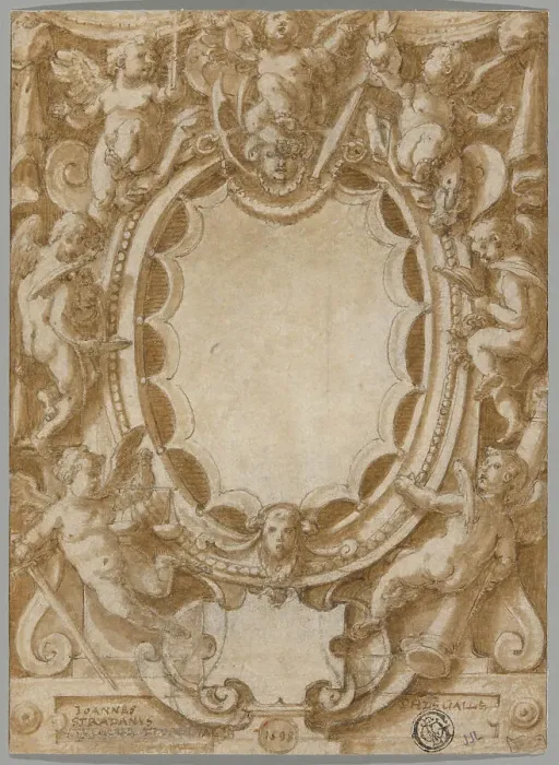 Framed Print : Design for Frontispiece to the Seven Virtues, 1598. Creator: Joannes Stradanus Framed Print : Design for Frontispiece to the Seven Virtues, 1598. Creator: Joannes Stradanus