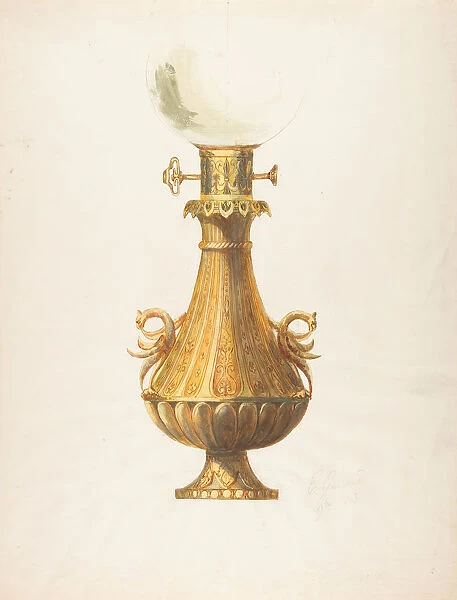 Design for a Gas Lamp with Gilt Base and Glass Globe, 19th century. Creator: Guerard