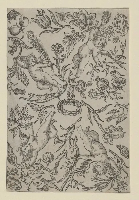 Framed Print : Design for a Gilt Leather Panel, ca. 1660-70. Creator: Anon Framed Print : Design for a Gilt Leather Panel, ca. 1660-70. Creator: Anon