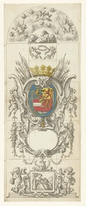 Framed Print : Design for glass window 8 donated by Prince Willem Hendrik at the age of seventeen, 1665-1667. Creator: Pieter Jansz