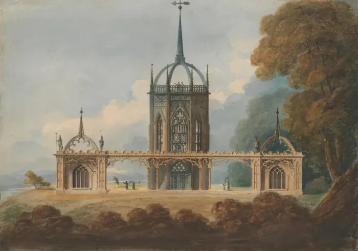 Framed Print : Design for a Gothic Belle Vue, ca. 1800. Creator: William Hurst Ashpitel Framed Print : Design for a Gothic Belle Vue, ca. 1800. Creator: William Hurst Ashpitel